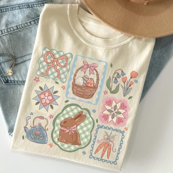 Tops - Coquette Bow Easter Shirt, Cute Bunnies Shirt